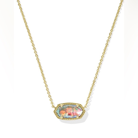 Kendra Scott Elisa Gold Necklace Dichroic Glass Pendant Iridescent + BONUS - Picture 2 of 12